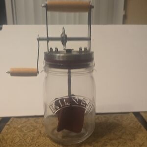 Glass Butter Churn with Clear Jar and Natural Wood Handles